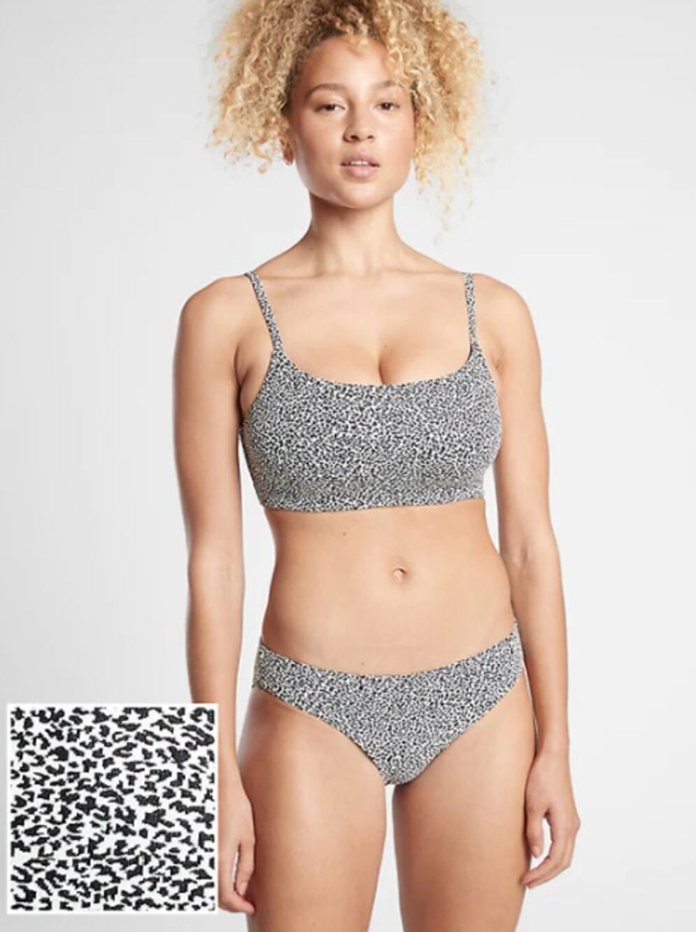 Athleta S black white cheetah Clean Medium textured bottom bikini swimsuit surf